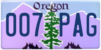 OR license plate 007PAG