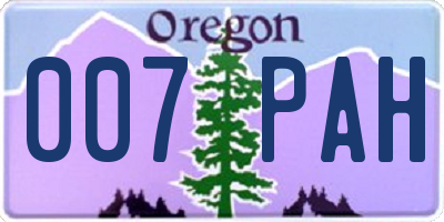 OR license plate 007PAH