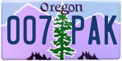 OR license plate 007PAK