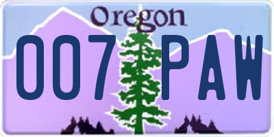 OR license plate 007PAW