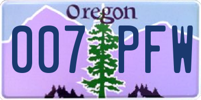 OR license plate 007PFW