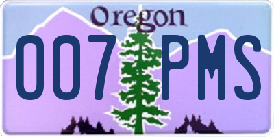 OR license plate 007PMS