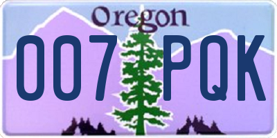 OR license plate 007PQK