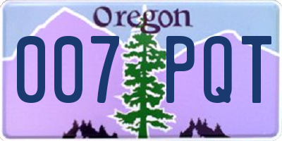 OR license plate 007PQT