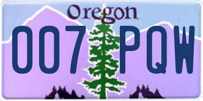 OR license plate 007PQW