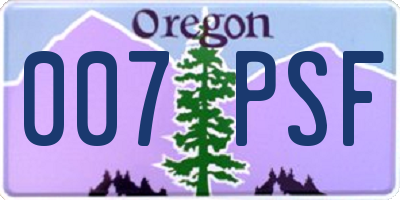 OR license plate 007PSF