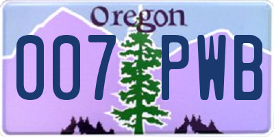 OR license plate 007PWB