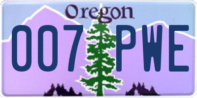 OR license plate 007PWE