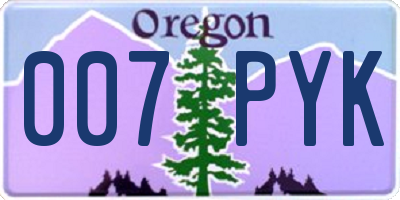 OR license plate 007PYK
