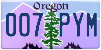 OR license plate 007PYM