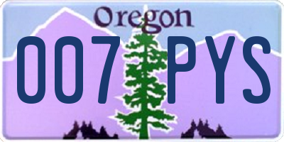 OR license plate 007PYS