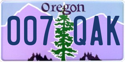 OR license plate 007QAK