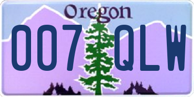 OR license plate 007QLW
