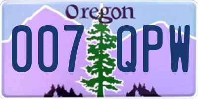 OR license plate 007QPW