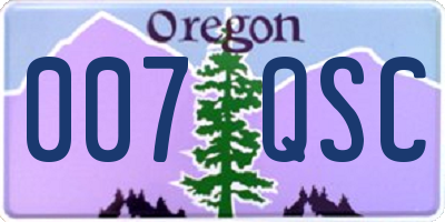 OR license plate 007QSC