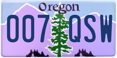 OR license plate 007QSW