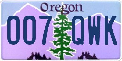 OR license plate 007QWK