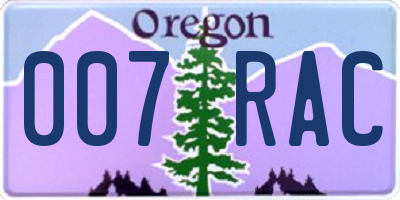 OR license plate 007RAC