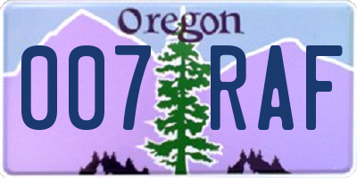 OR license plate 007RAF