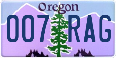 OR license plate 007RAG