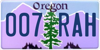 OR license plate 007RAH