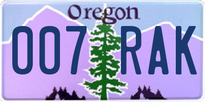 OR license plate 007RAK