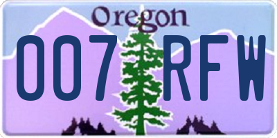 OR license plate 007RFW