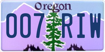 OR license plate 007RIW