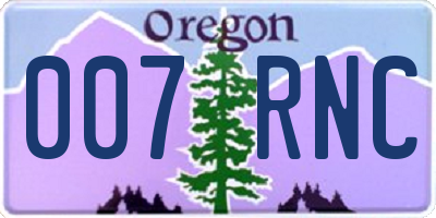 OR license plate 007RNC