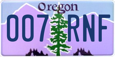 OR license plate 007RNF
