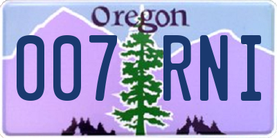 OR license plate 007RNI