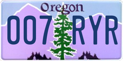 OR license plate 007RYR