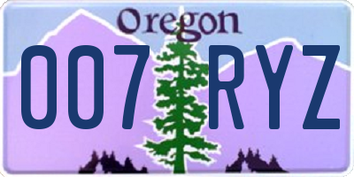 OR license plate 007RYZ