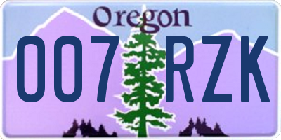 OR license plate 007RZK
