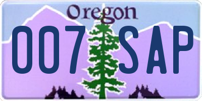 OR license plate 007SAP
