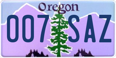 OR license plate 007SAZ
