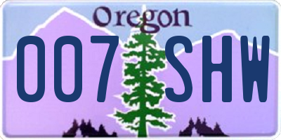 OR license plate 007SHW