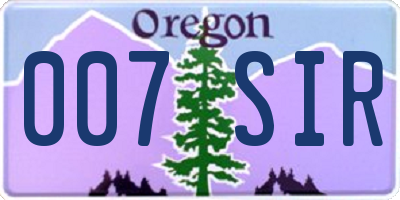 OR license plate 007SIR