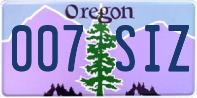 OR license plate 007SIZ