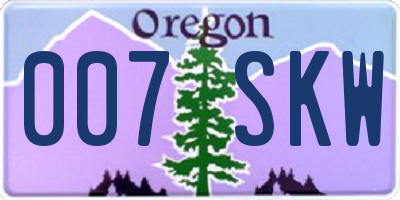 OR license plate 007SKW