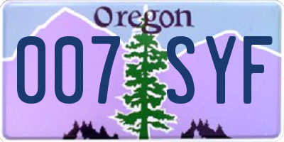 OR license plate 007SYF