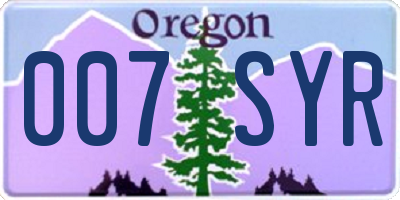 OR license plate 007SYR
