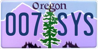 OR license plate 007SYS