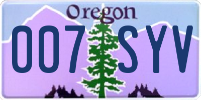 OR license plate 007SYV