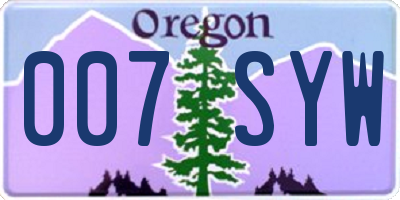 OR license plate 007SYW