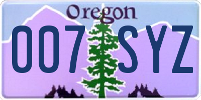 OR license plate 007SYZ