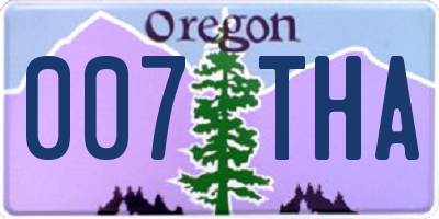 OR license plate 007THA