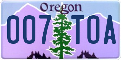 OR license plate 007TOA