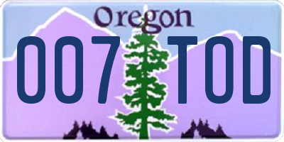 OR license plate 007TOD