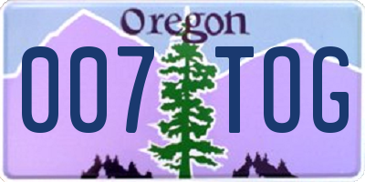 OR license plate 007TOG